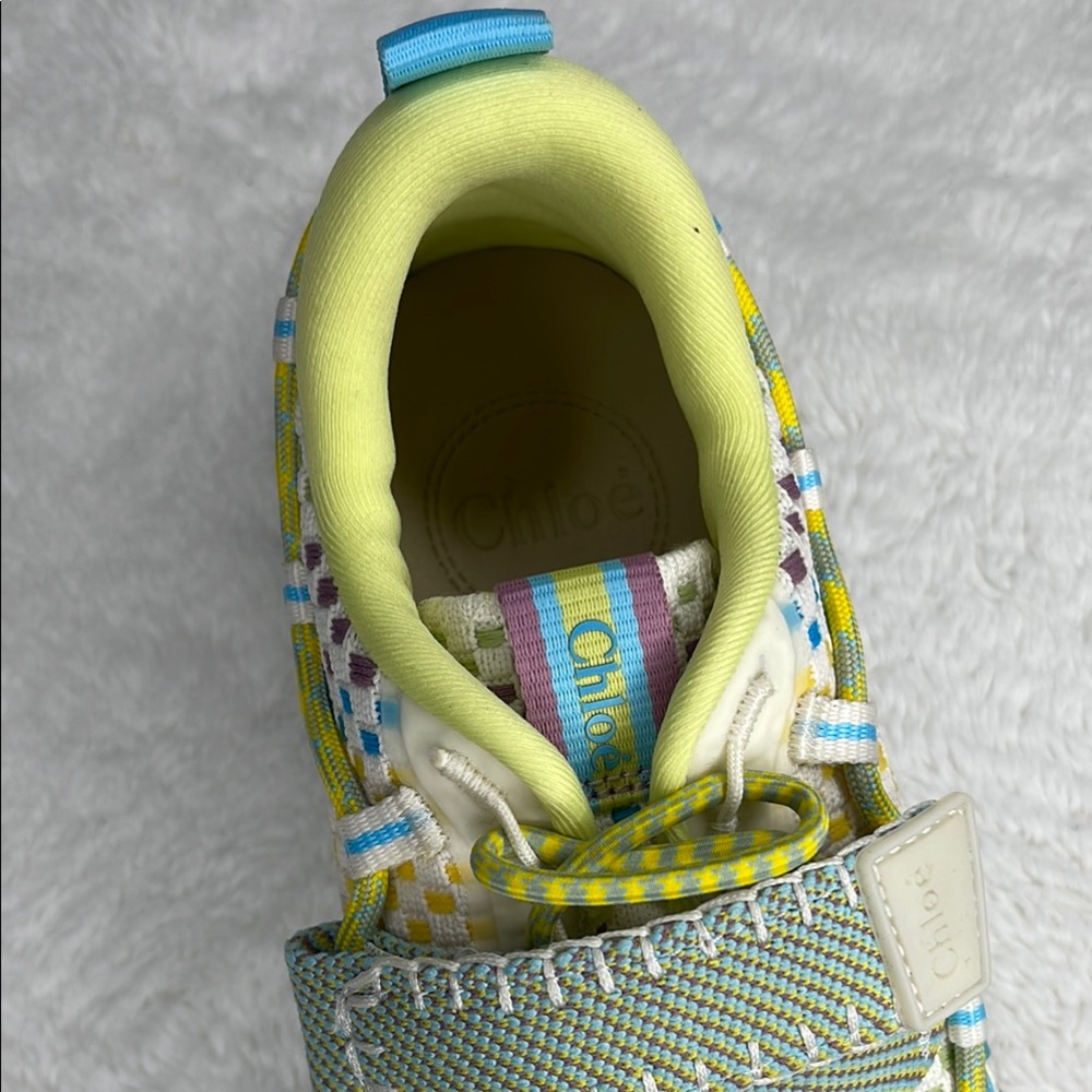 Chloe Vibrant Yellow and Blue Sneakers with Geometric Pattern - Picture 3 of 6